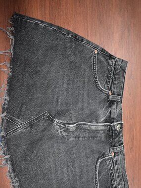 Zara Black Denim Mini Skirt High Rise Raw Hem - Size 26